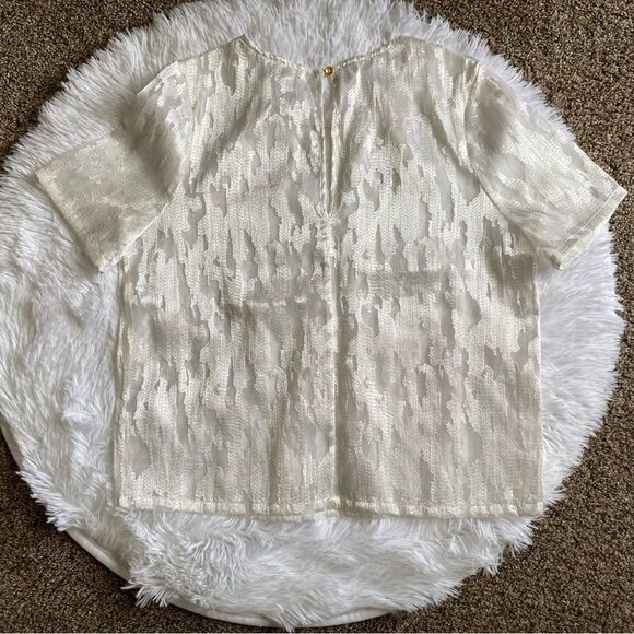 True Religion Lace Sheer Boxy Top White Keyhole Opening Lightweight Women Medium - Picture 2 of 7